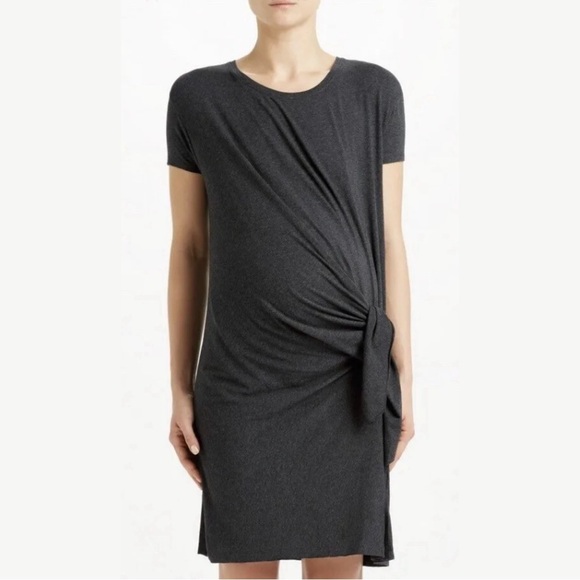 hatch the talia gray ruched side tie maternity mini dress